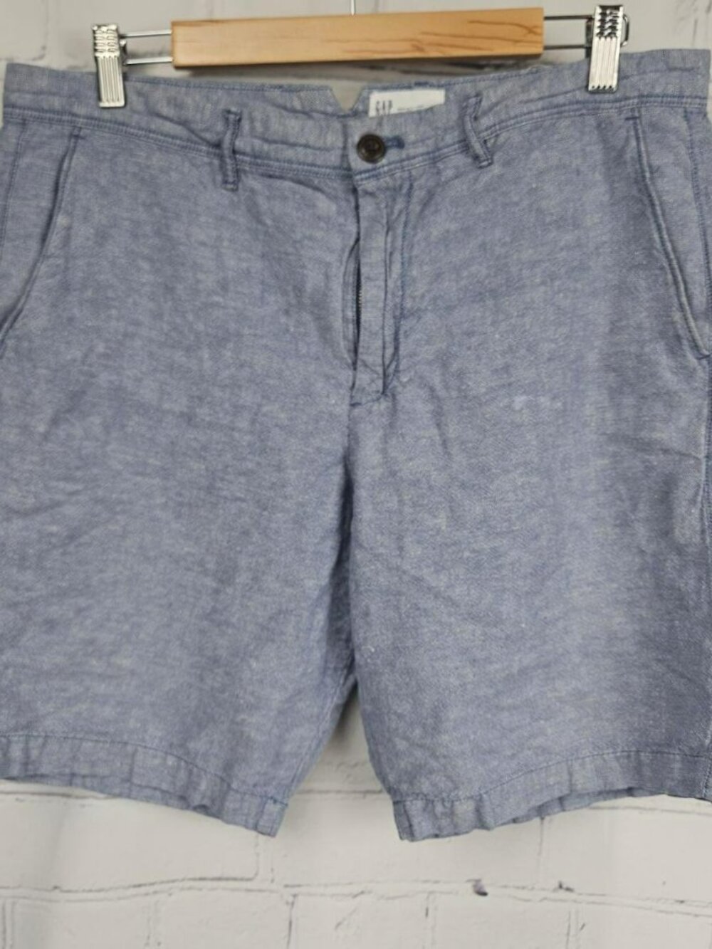 GAP Mens 34 Linen Cotton Blend Shorts Light Blue 10" Short Preppy Natural Casual